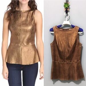 Rory Peplum Sleeveless Top 100% Lamb Leather in Distressed Gold